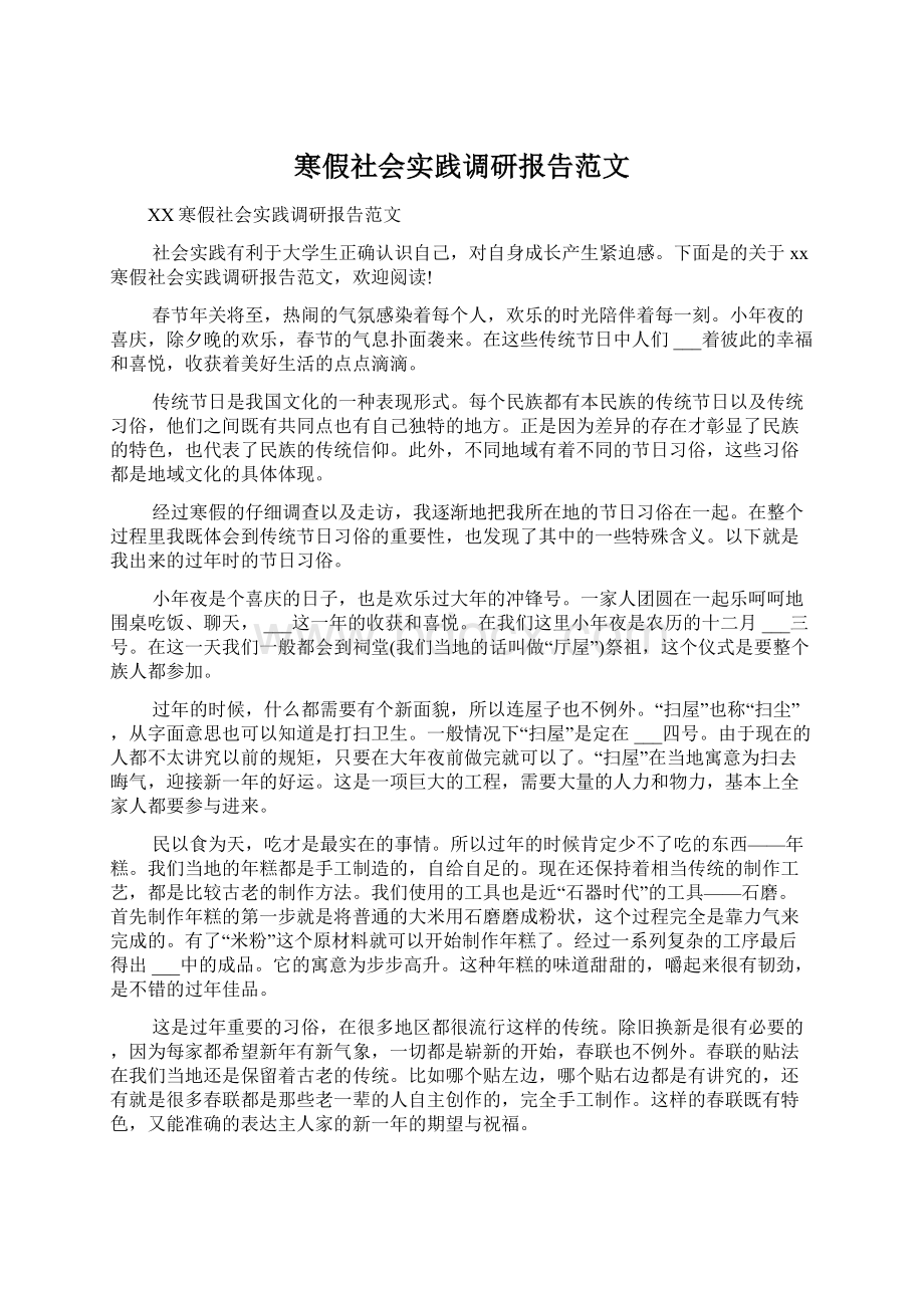 寒假社会实践调研报告范文.docx