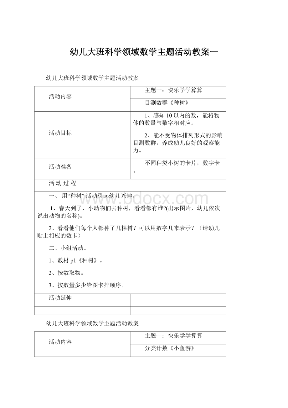 幼儿大班科学领域数学主题活动教案一.docx