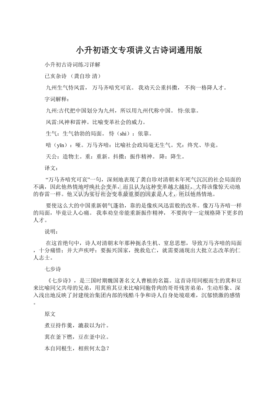 小升初语文专项讲义古诗词通用版.docx_第1页