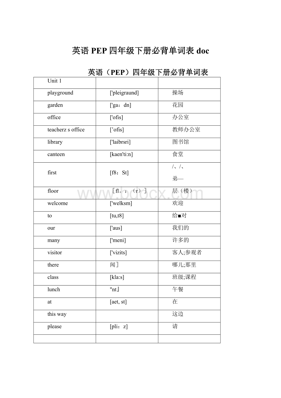 英语PEP四年级下册必背单词表doc.docx_第1页