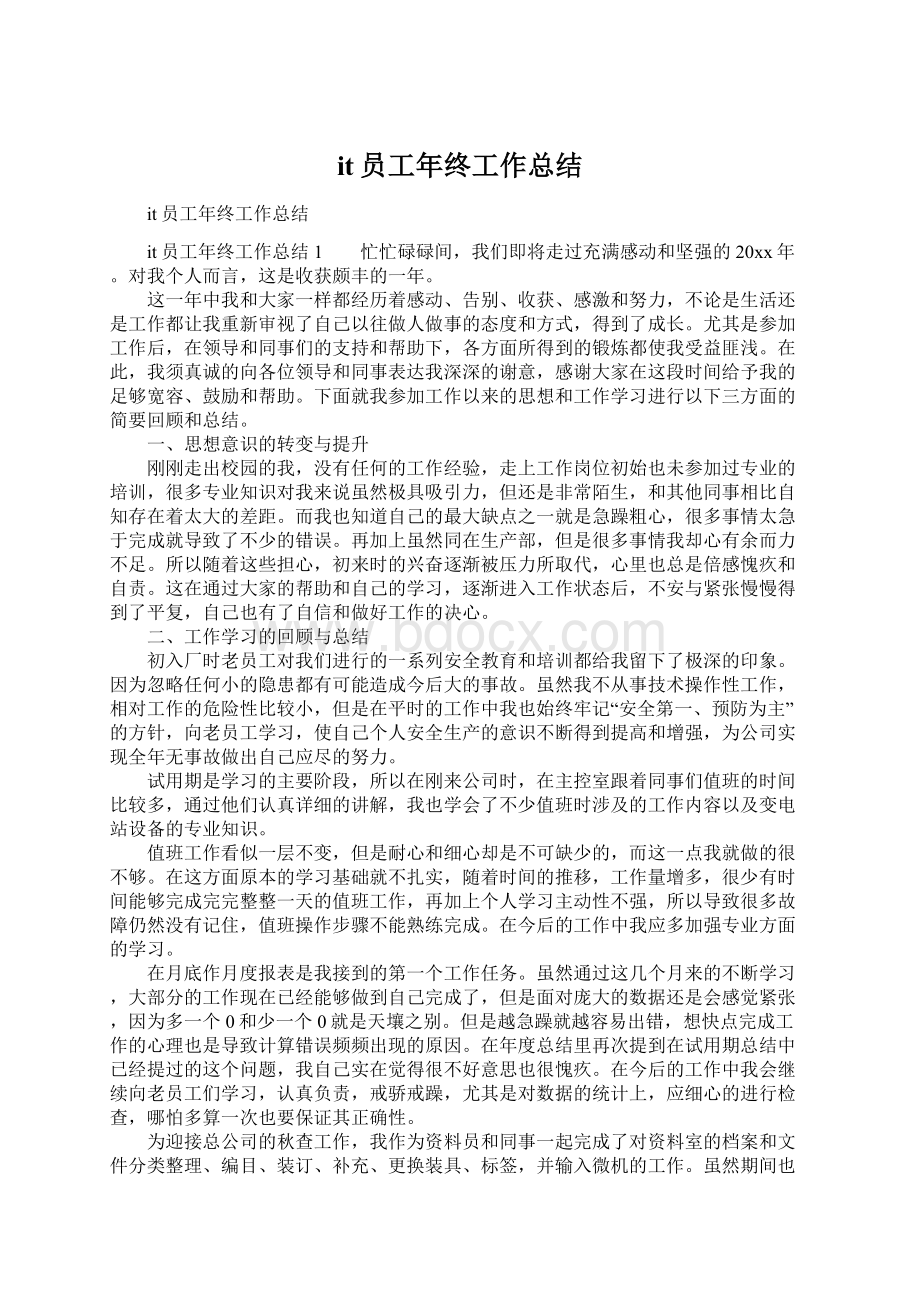 it员工年终工作总结Word文档下载推荐.docx