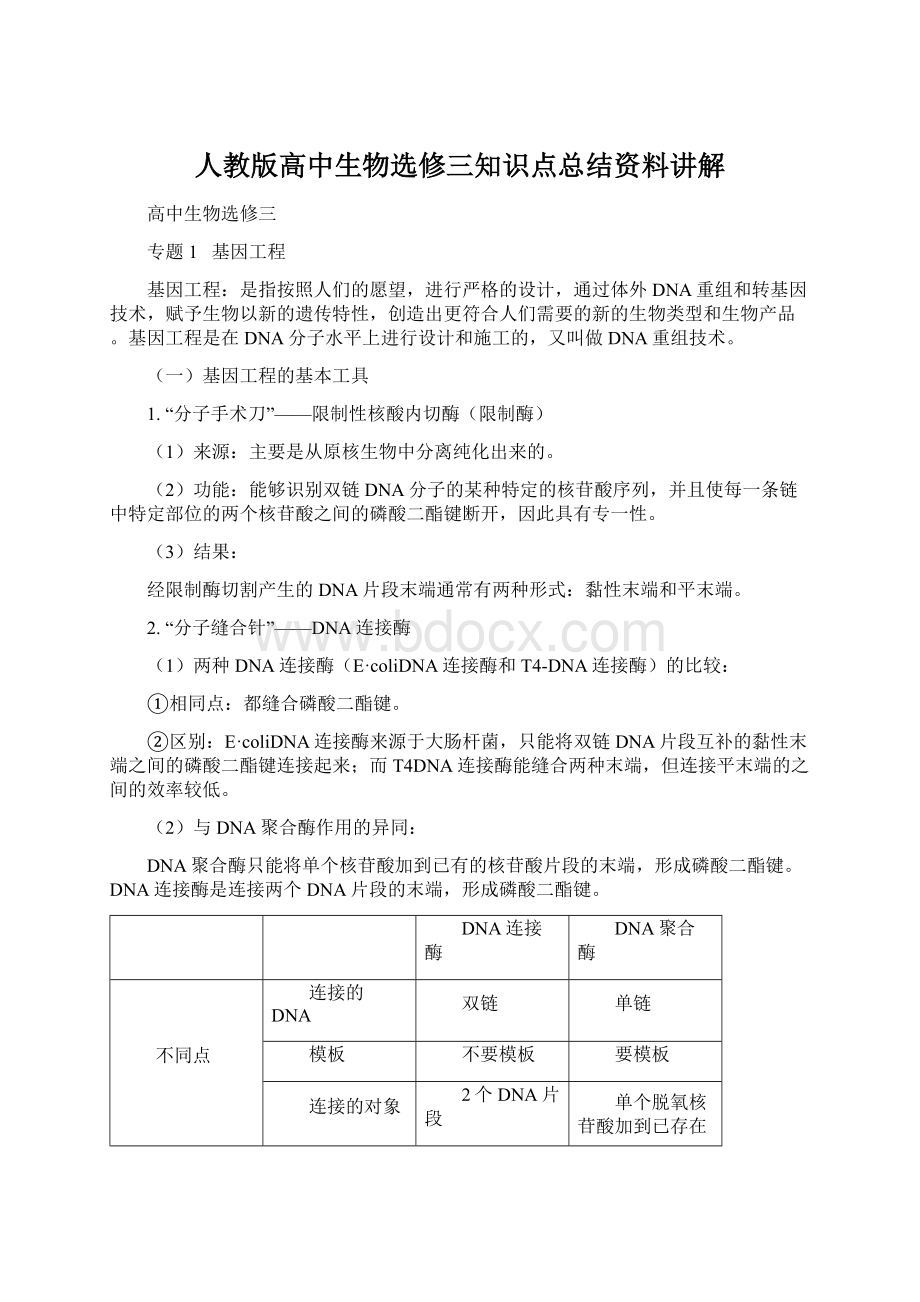 人教版高中生物选修三知识点总结资料讲解.docx