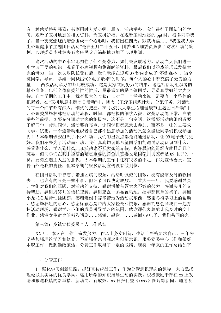 宣传委员个人工作总结多篇范本文档格式.docx_第2页