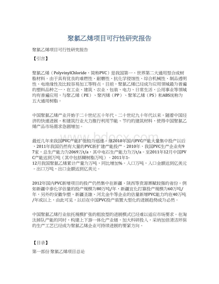 聚氯乙烯项目可行性研究报告.docx