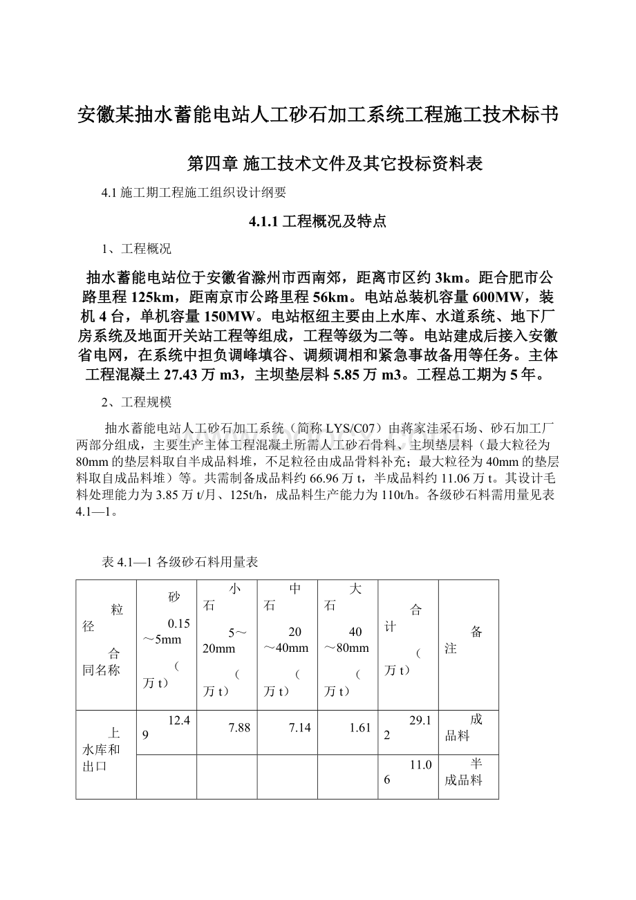 安徽某抽水蓄能电站人工砂石加工系统工程施工技术标书Word格式.docx