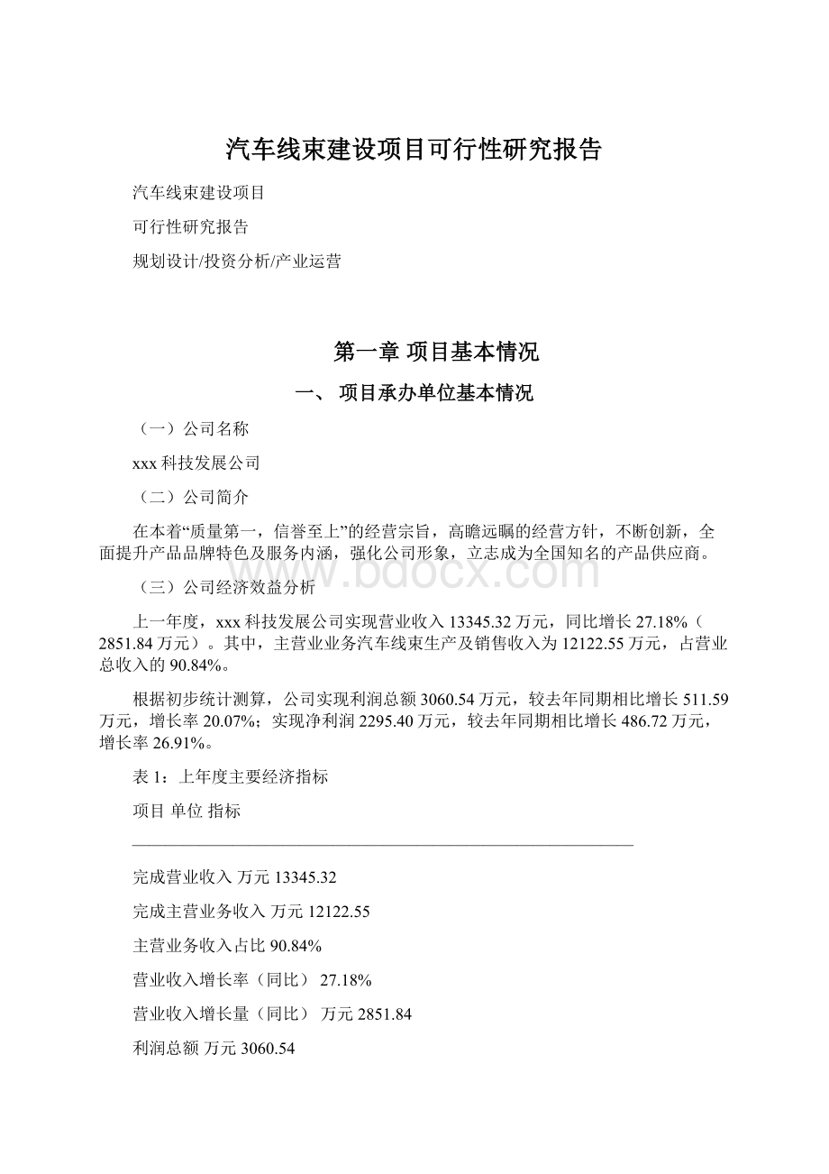 汽车线束建设项目可行性研究报告Word文档格式.docx_第1页