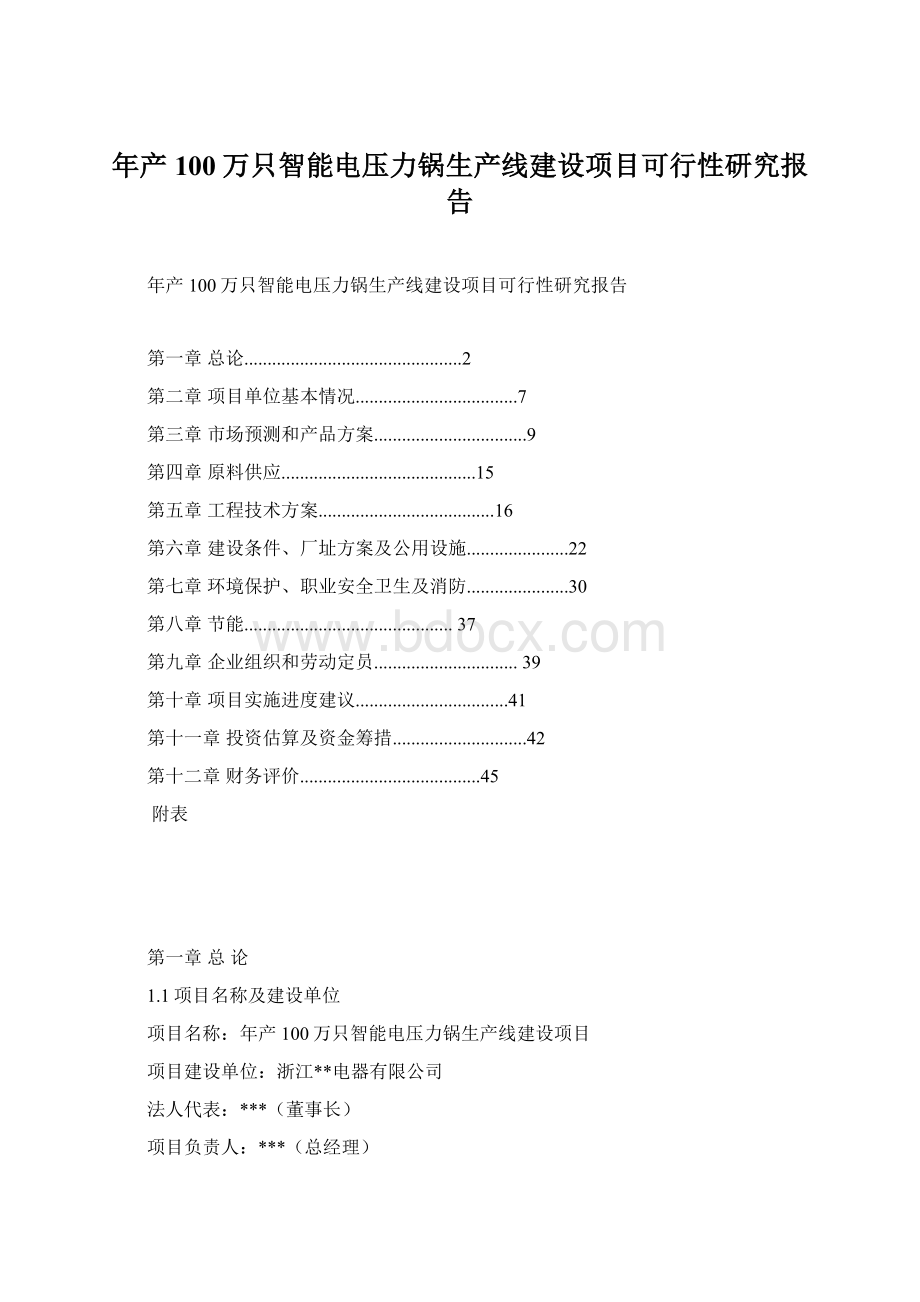 年产100万只智能电压力锅生产线建设项目可行性研究报告Word格式.docx_第1页