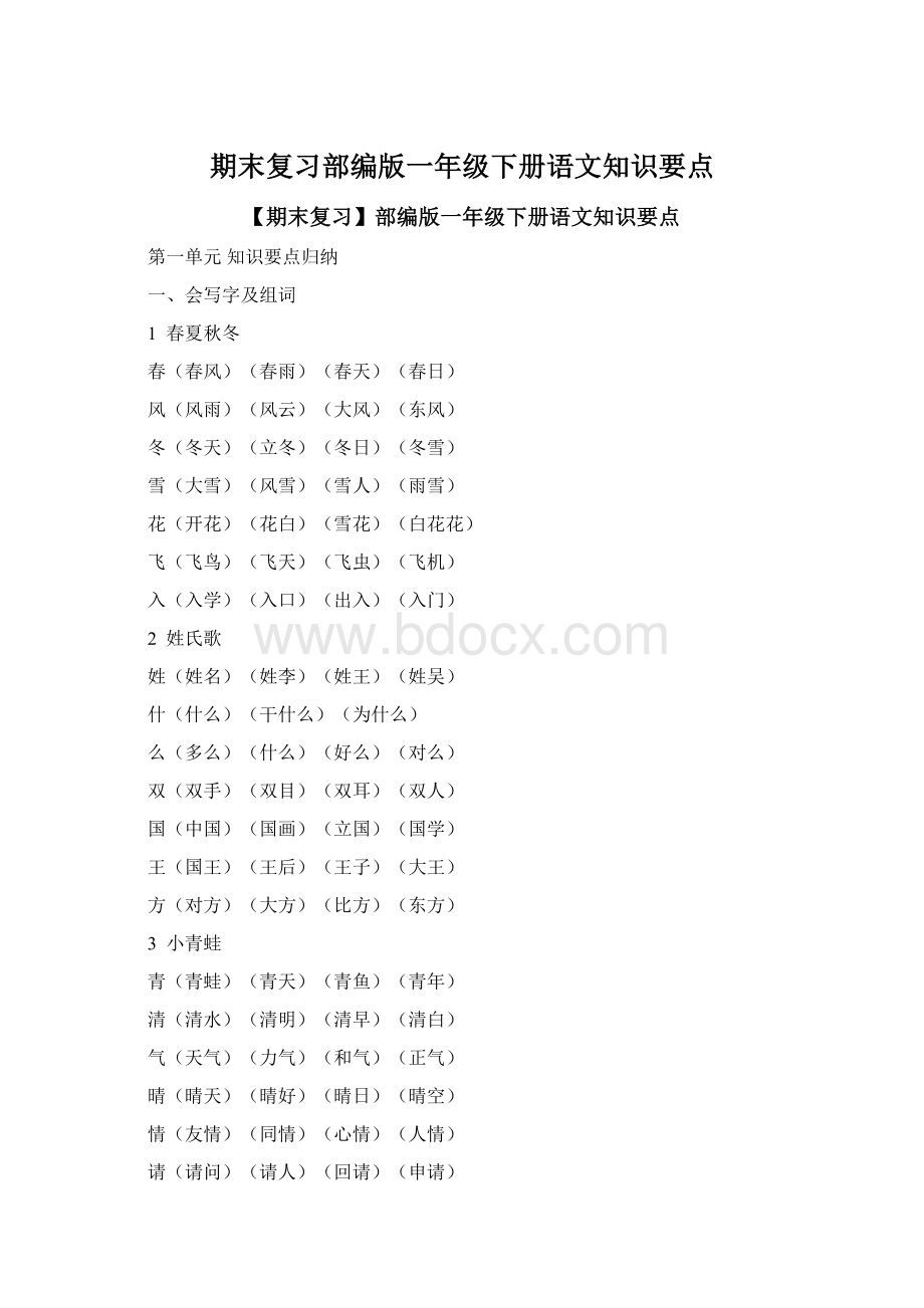 期末复习部编版一年级下册语文知识要点.docx_第1页