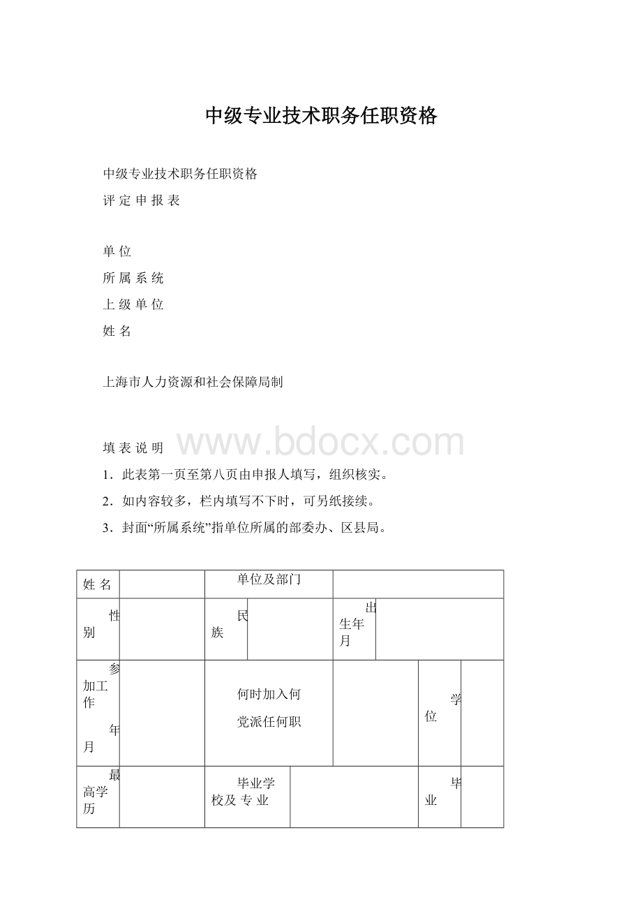 中级专业技术职务任职资格Word下载.docx