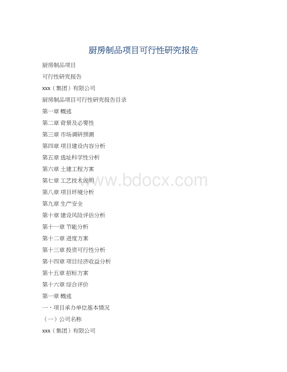 厨房制品项目可行性研究报告.docx_第1页