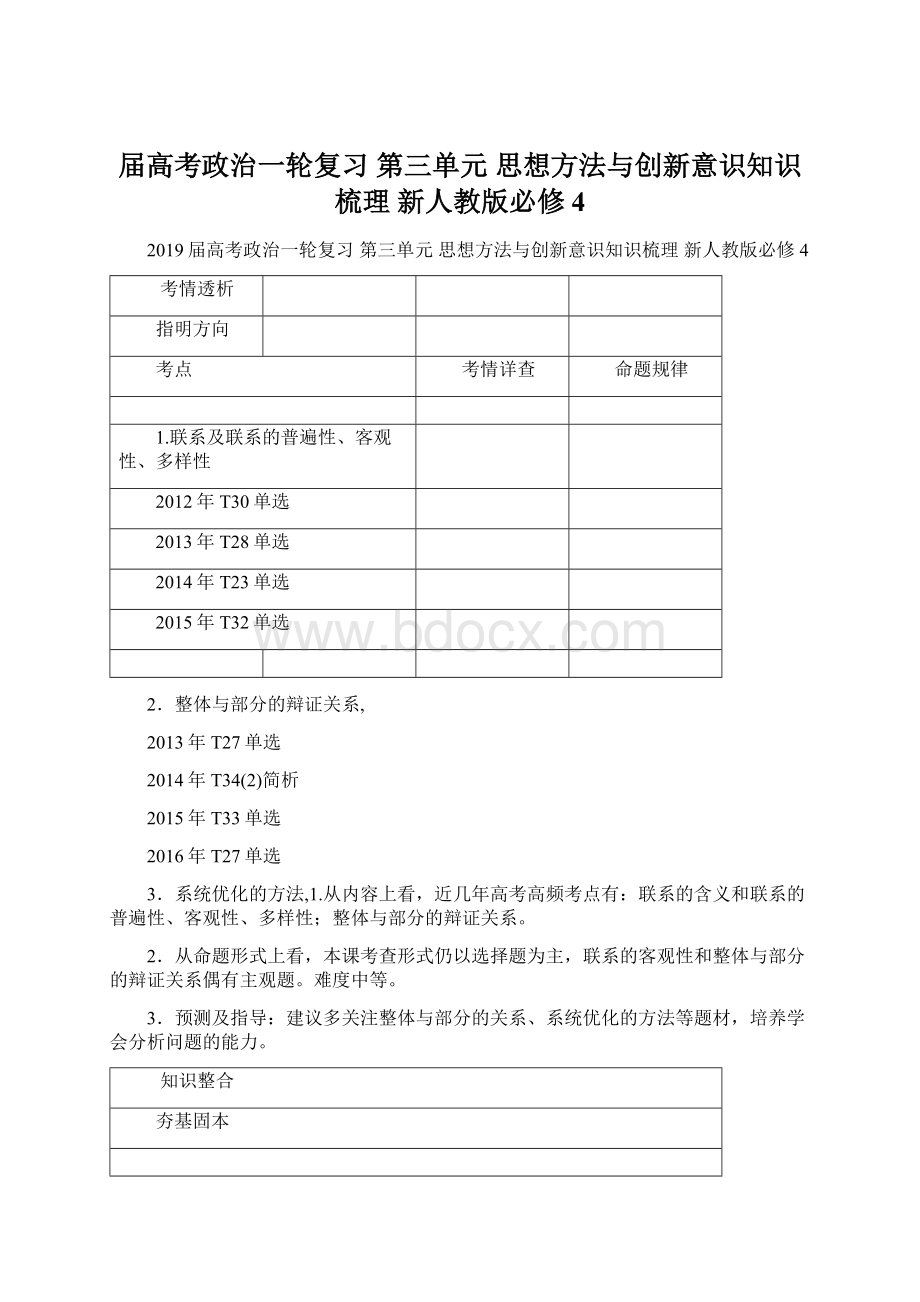 届高考政治一轮复习 第三单元 思想方法与创新意识知识梳理 新人教版必修4文档格式.docx_第1页