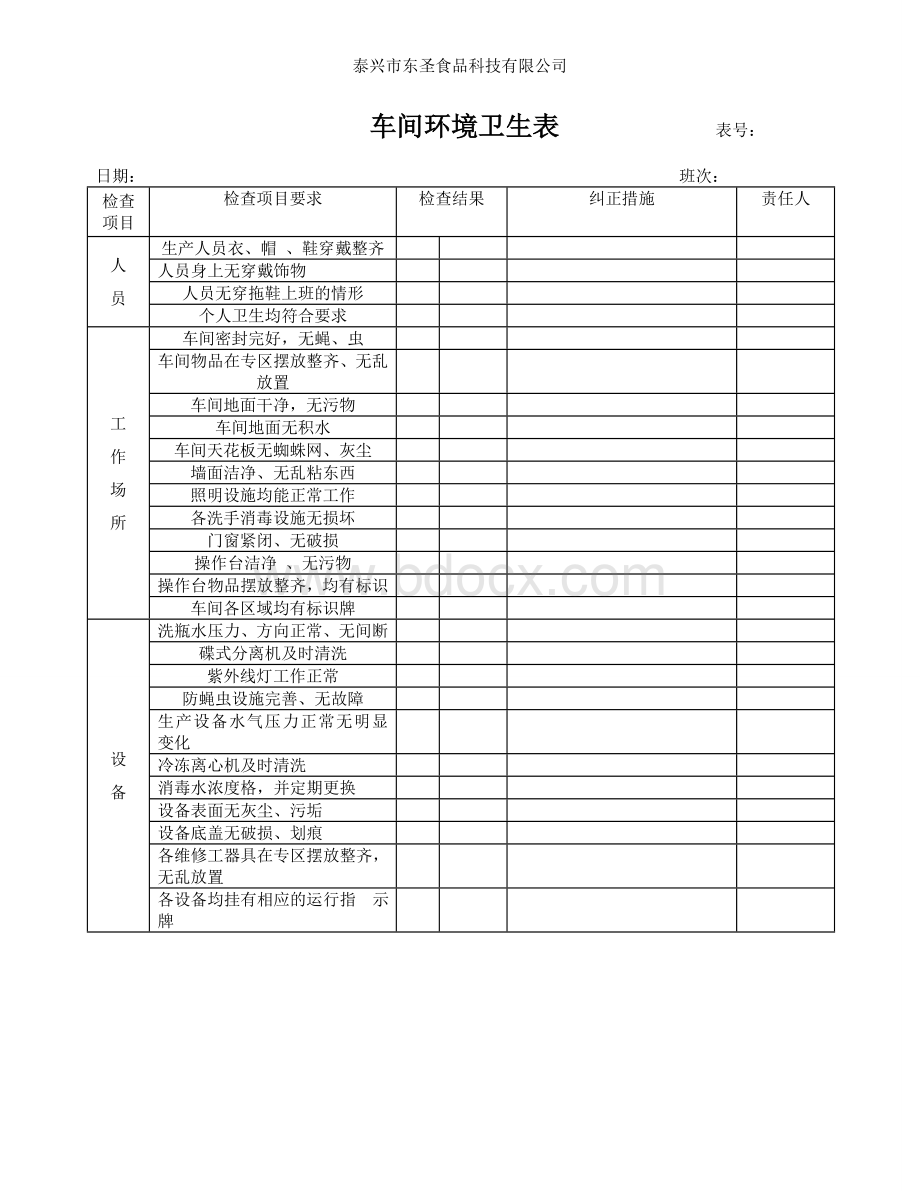 车间环境卫生检查表_精品文档Word文档下载推荐.doc