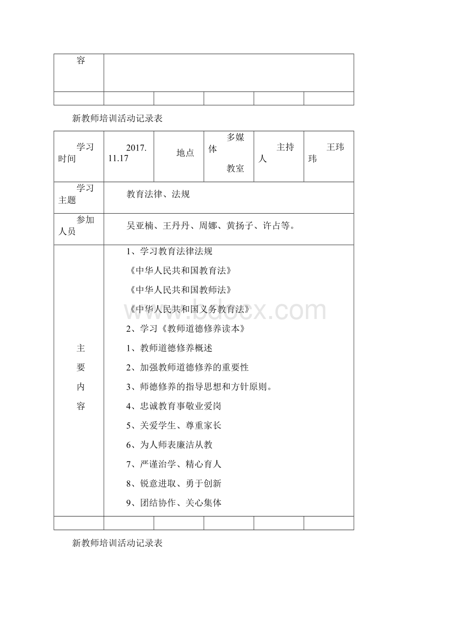 新教师培训活动记录表72473.docx_第2页