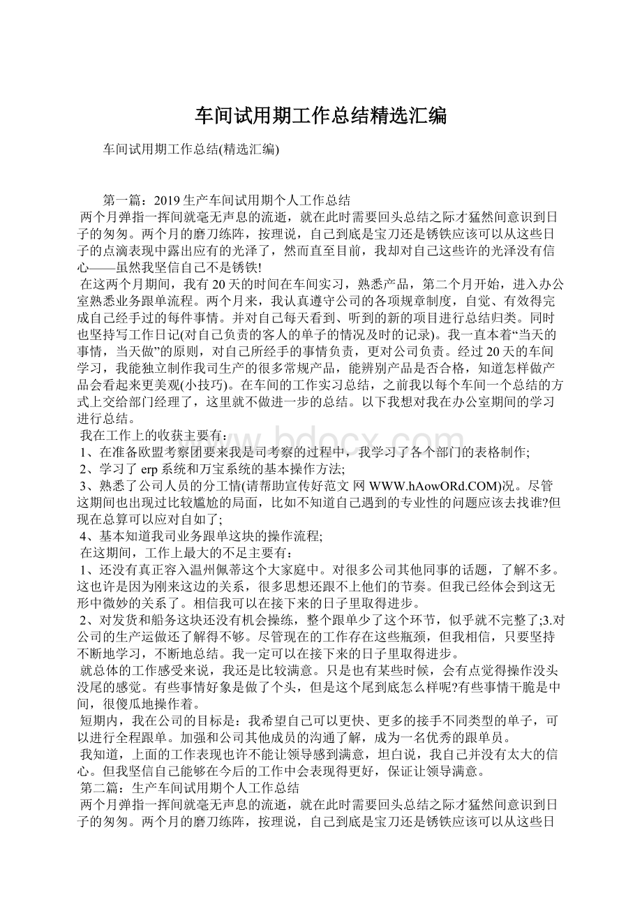 车间试用期工作总结精选汇编Word文档格式.docx_第1页