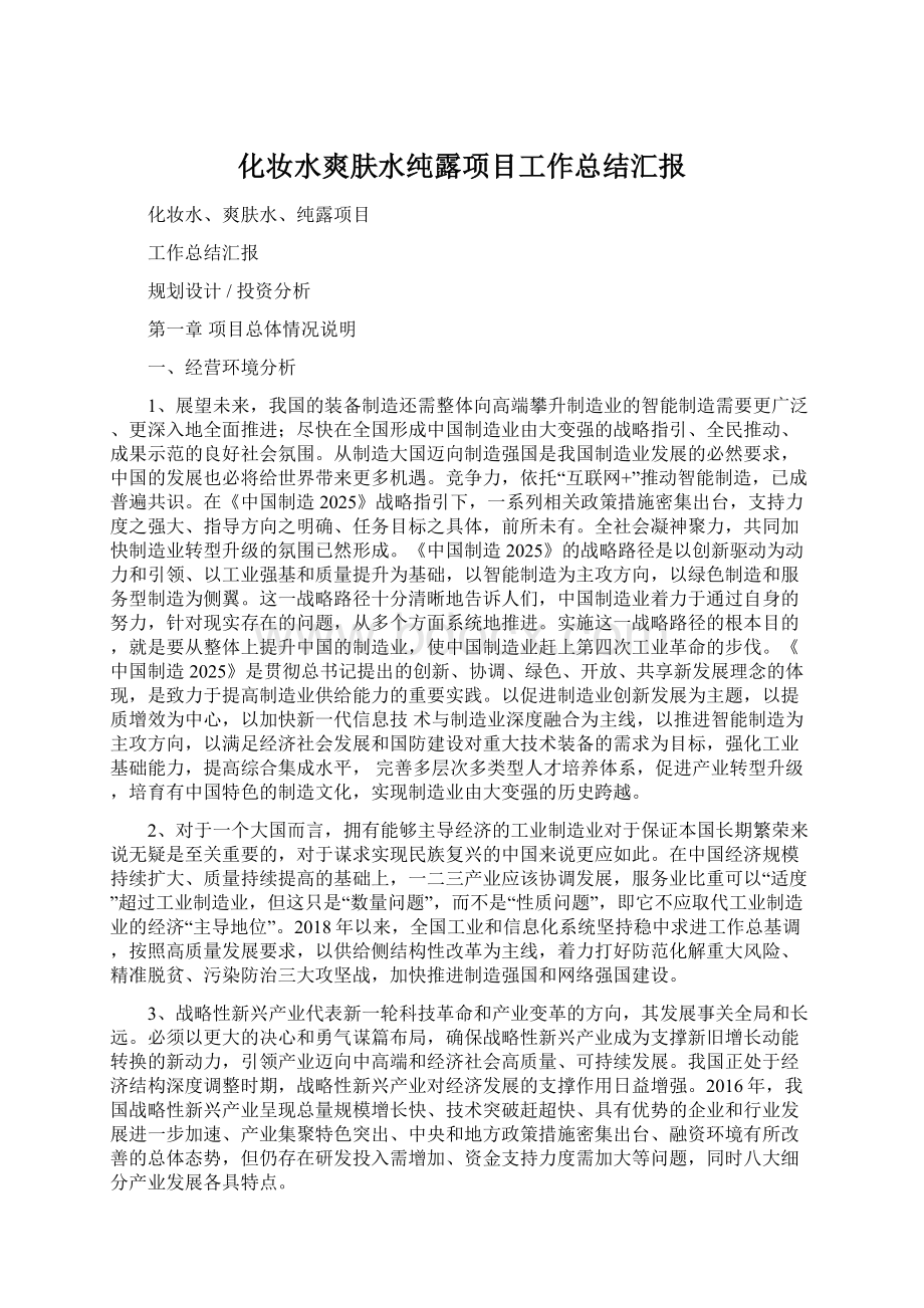 化妆水爽肤水纯露项目工作总结汇报.docx_第1页