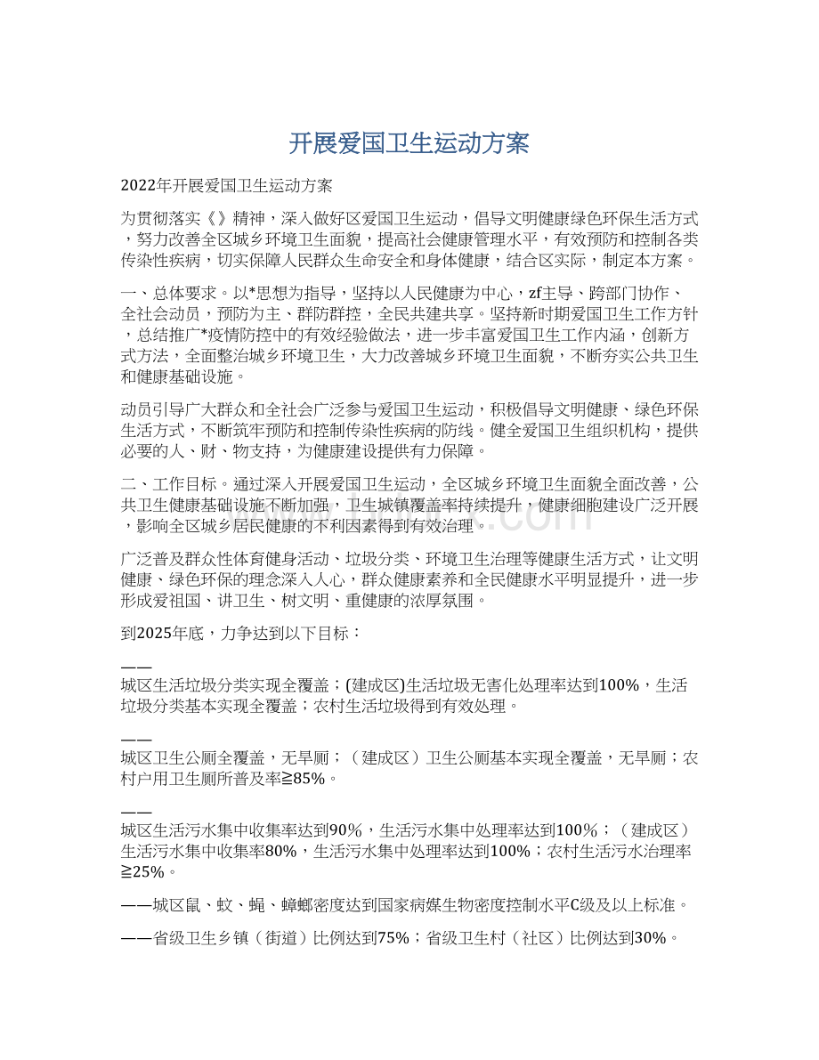 开展爱国卫生运动方案文档格式.docx_第1页