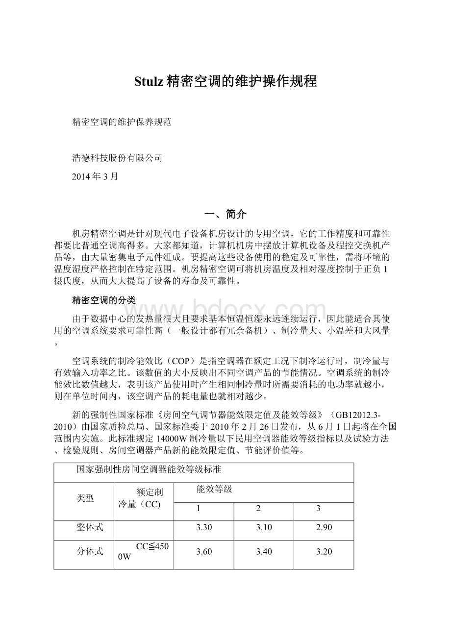 Stulz精密空调的维护操作规程Word格式.docx_第1页