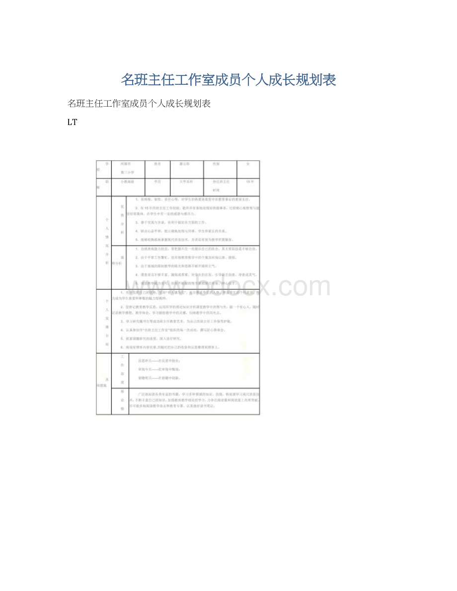 名班主任工作室成员个人成长规划表.docx_第1页