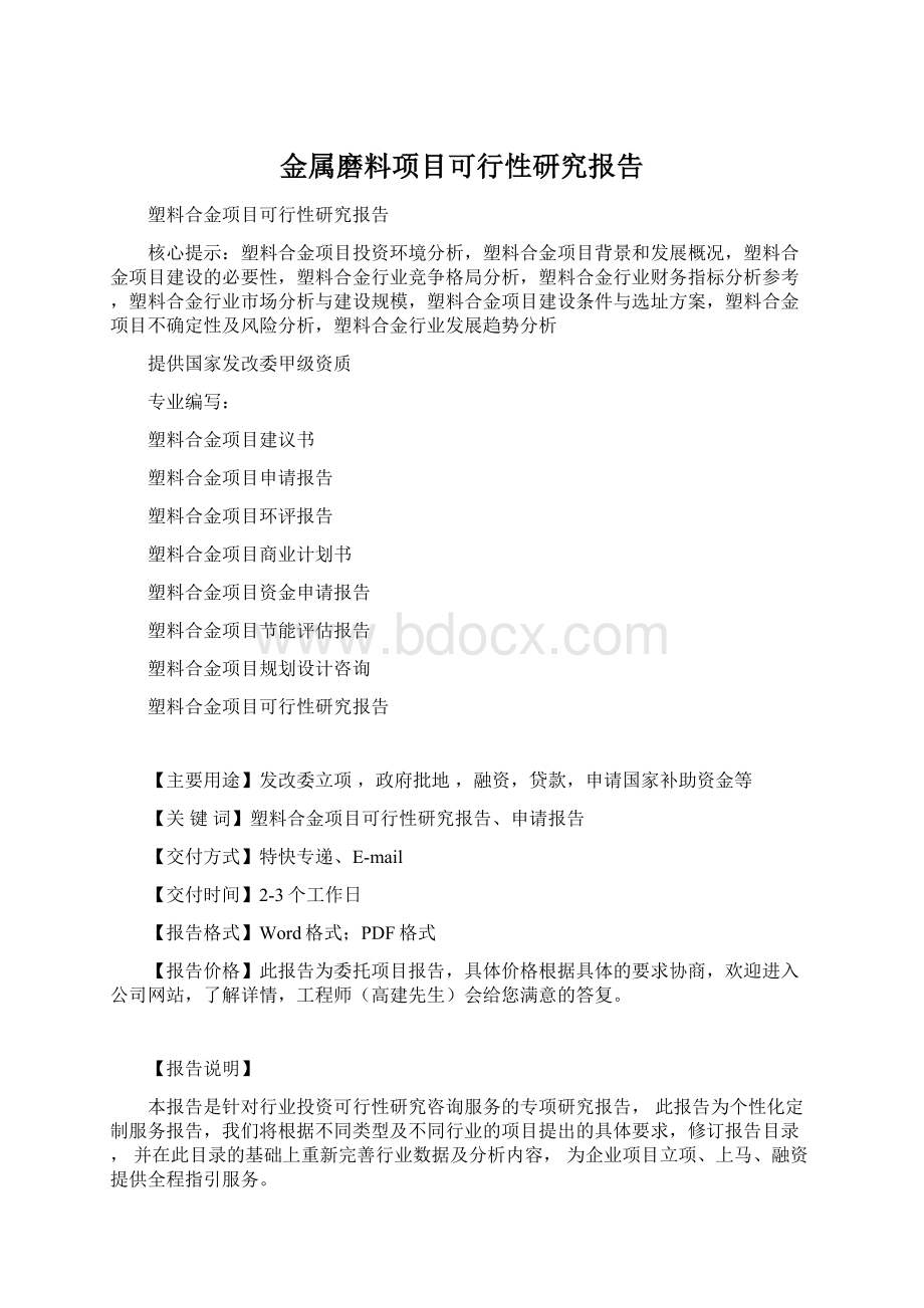 金属磨料项目可行性研究报告Word格式.docx