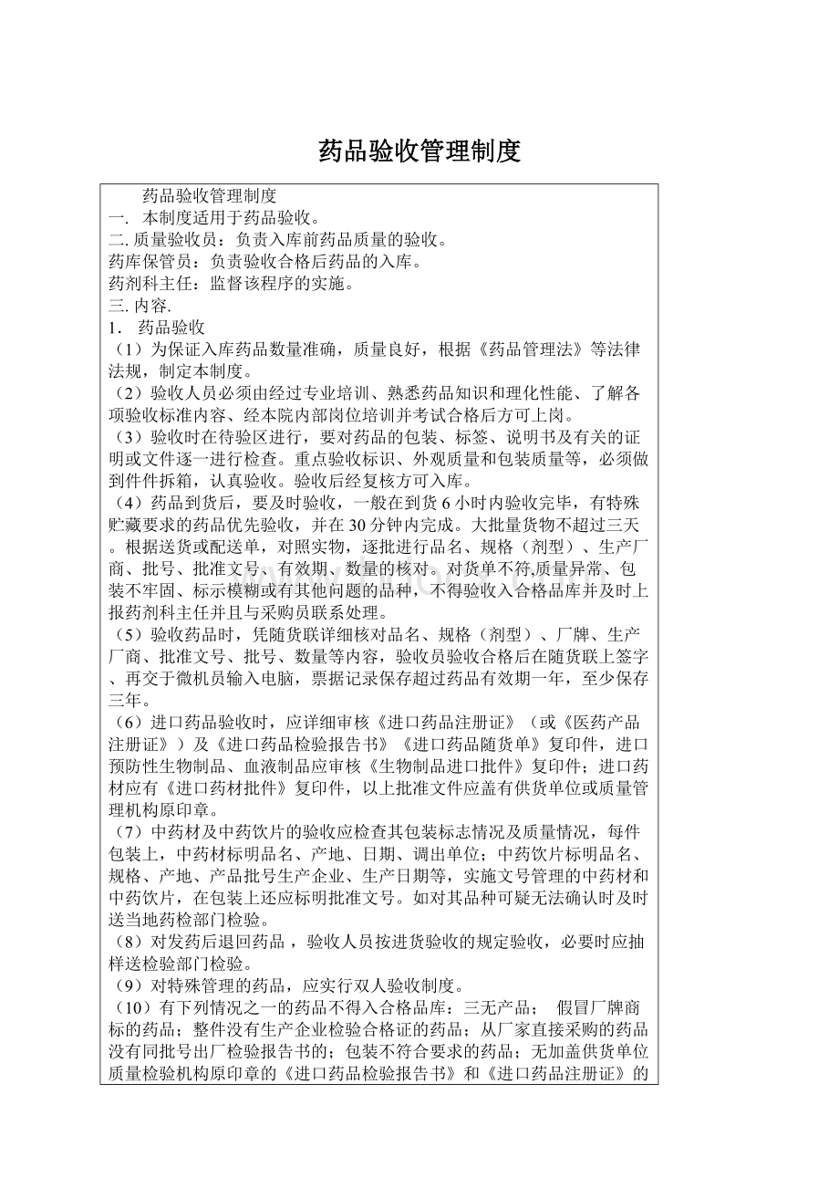 药品验收管理制度Word文档下载推荐.docx