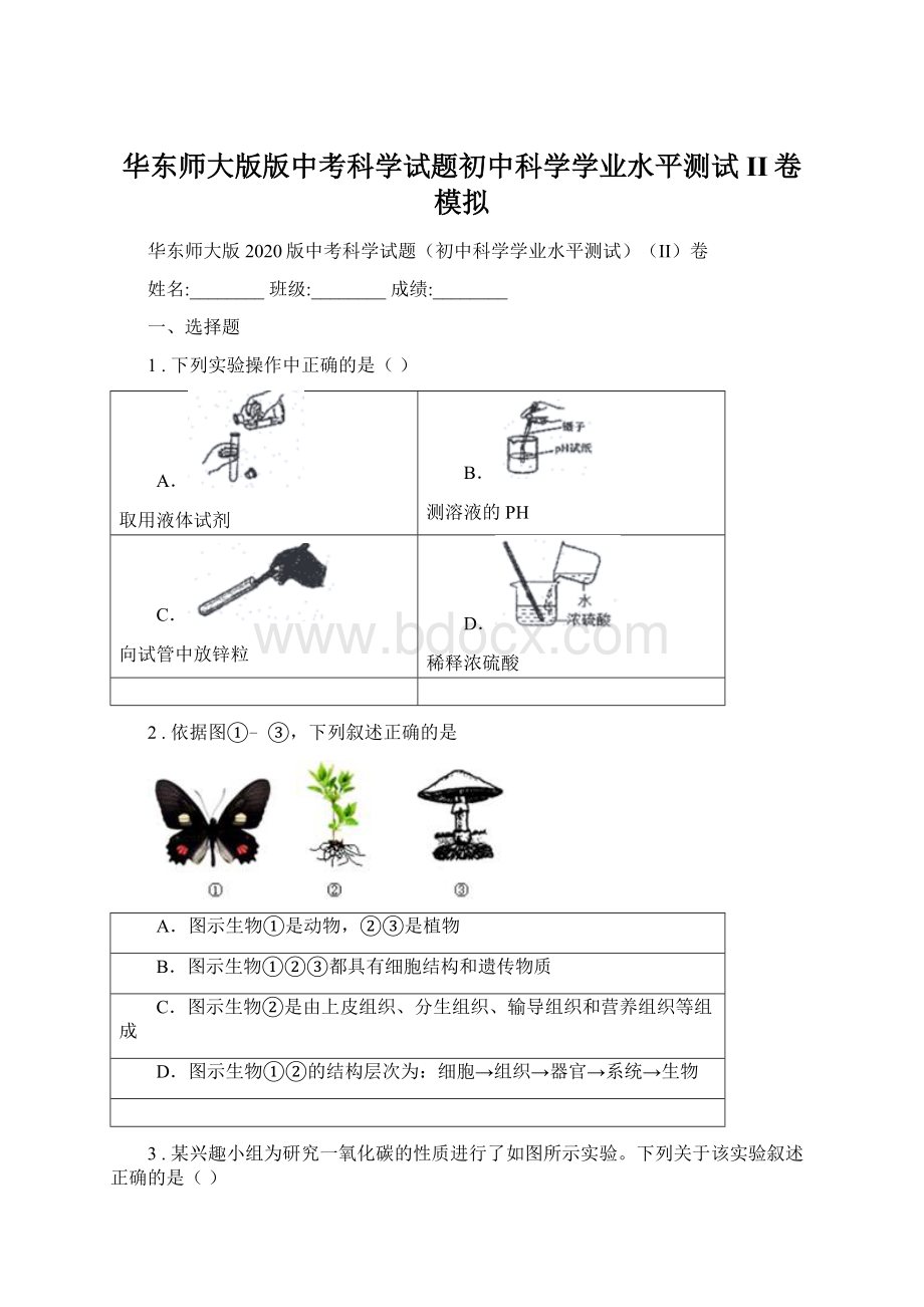 华东师大版版中考科学试题初中科学学业水平测试II卷模拟.docx