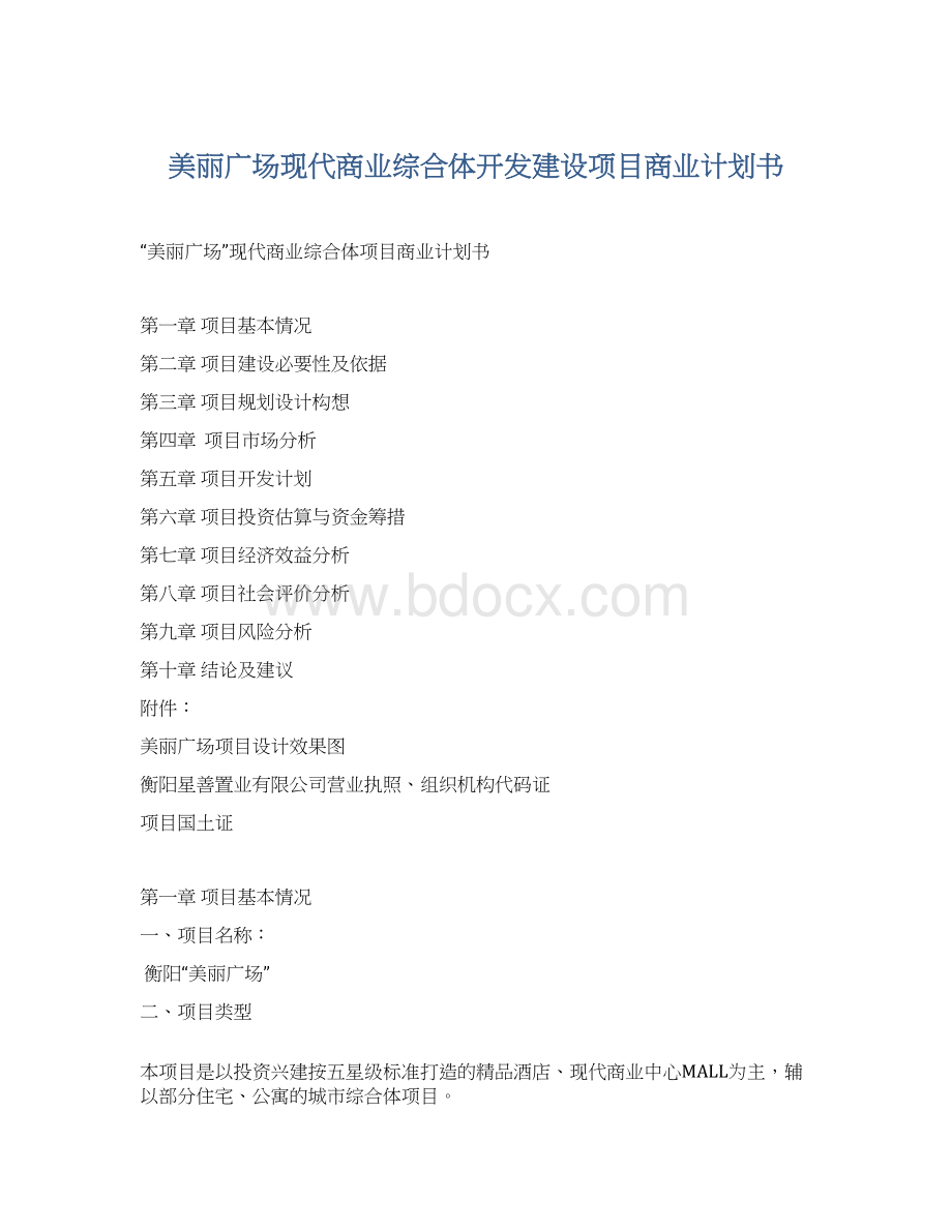 美丽广场现代商业综合体开发建设项目商业计划书Word格式.docx