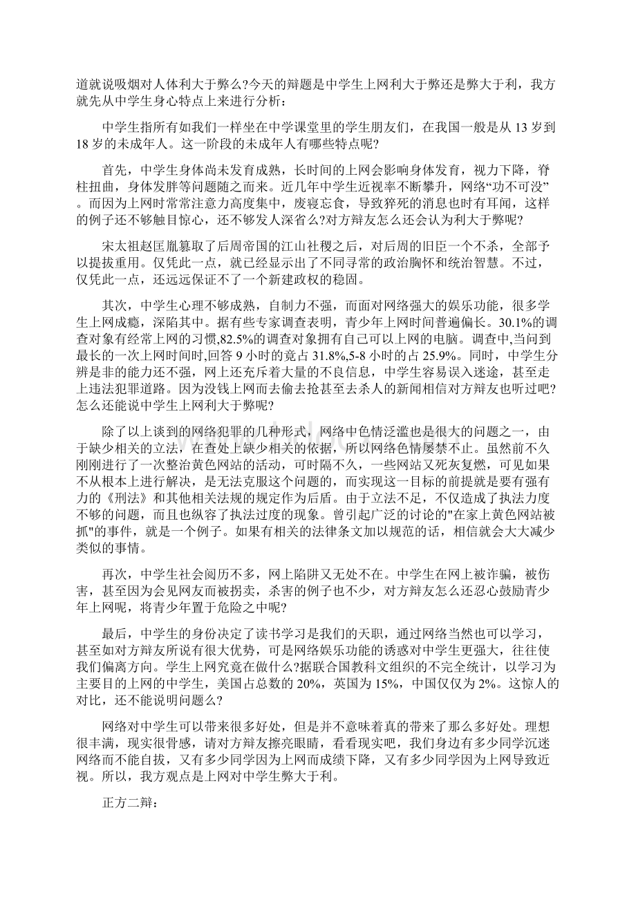 上网的利与弊辩论会辩词Word格式文档下载.docx_第2页