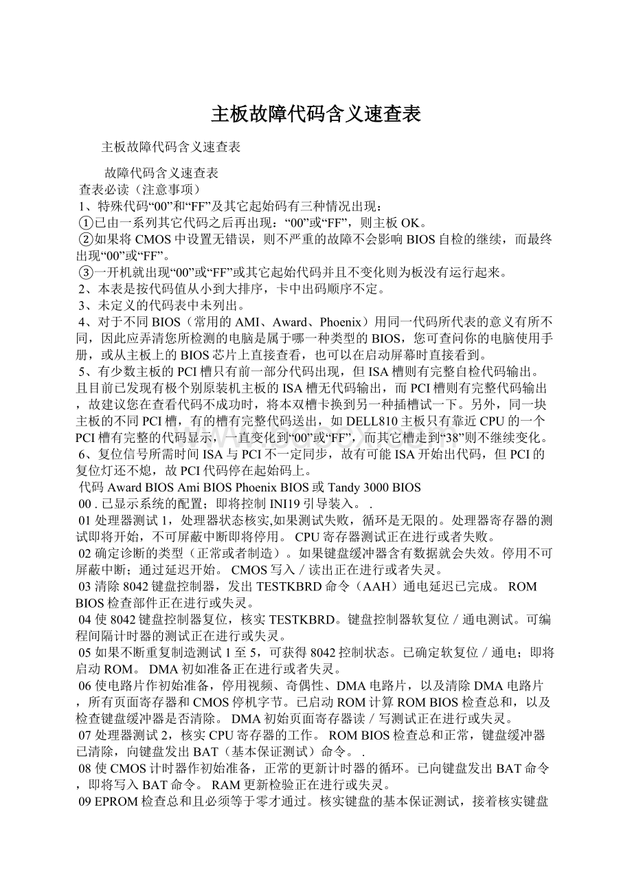 主板故障代码含义速查表Word文档格式.docx