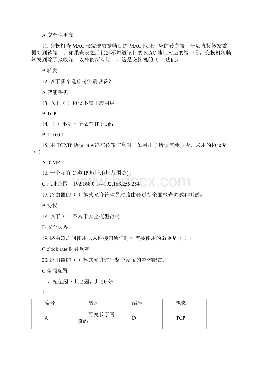 国家开放大学电大《计算机组网技术》机考10套题库及答案Word文档下载推荐.docx_第2页