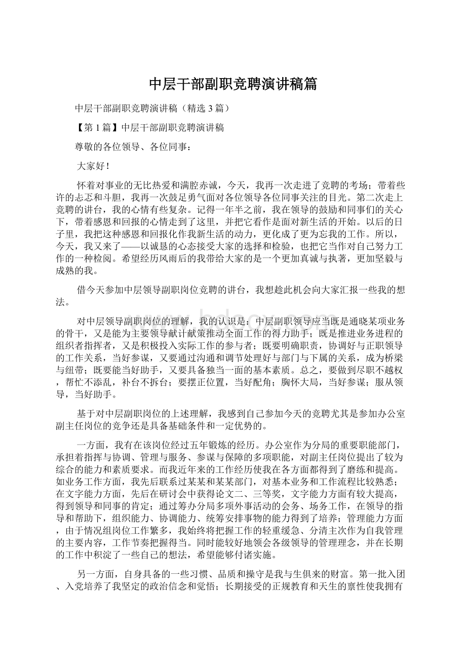 中层干部副职竞聘演讲稿篇Word格式文档下载.docx_第1页