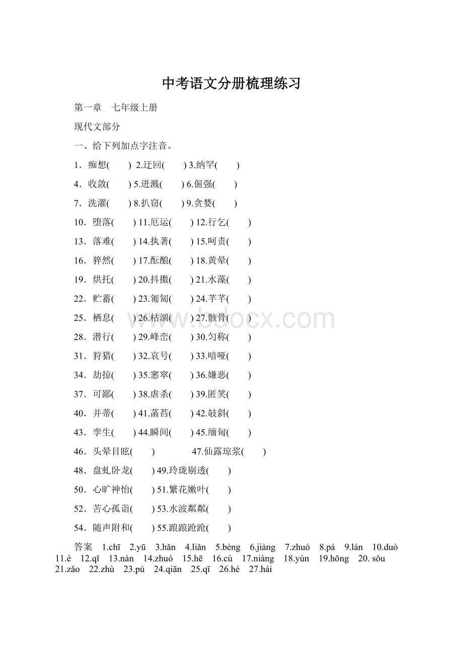 中考语文分册梳理练习文档格式.docx