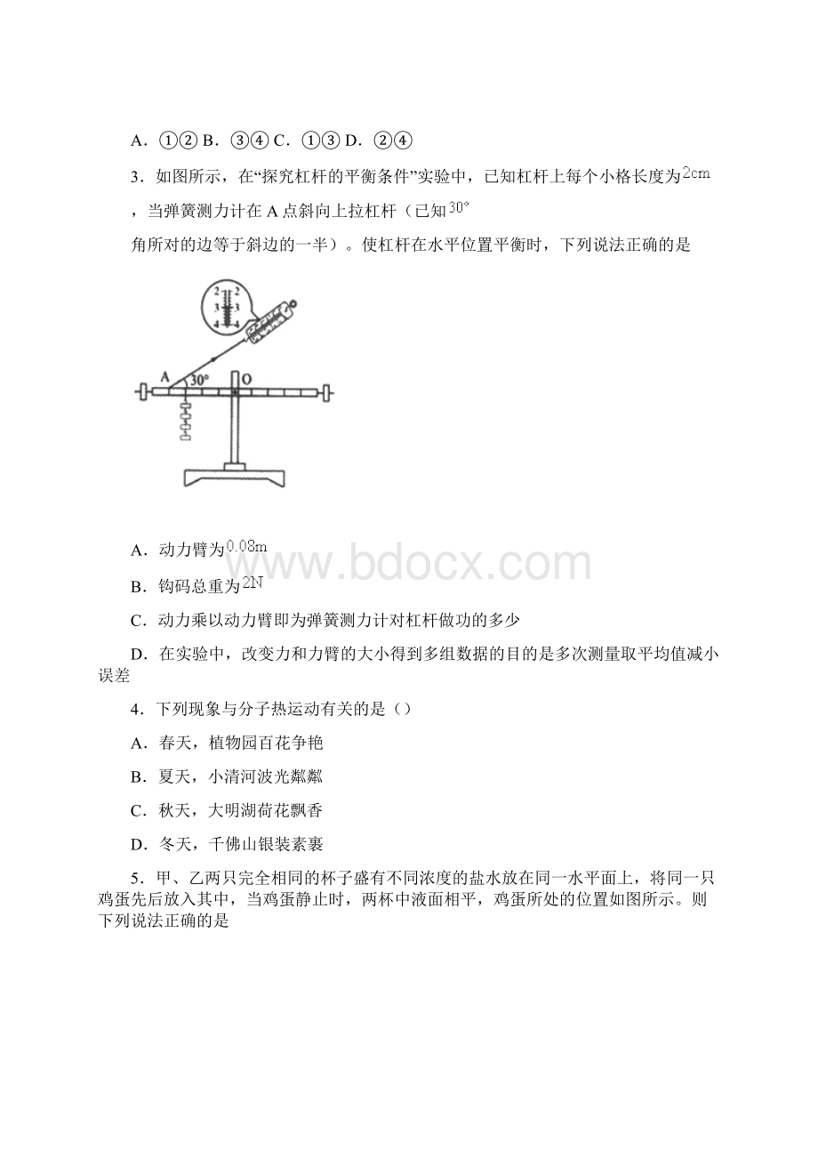 河南省平顶山市初三第六次模拟物理试题.docx_第2页