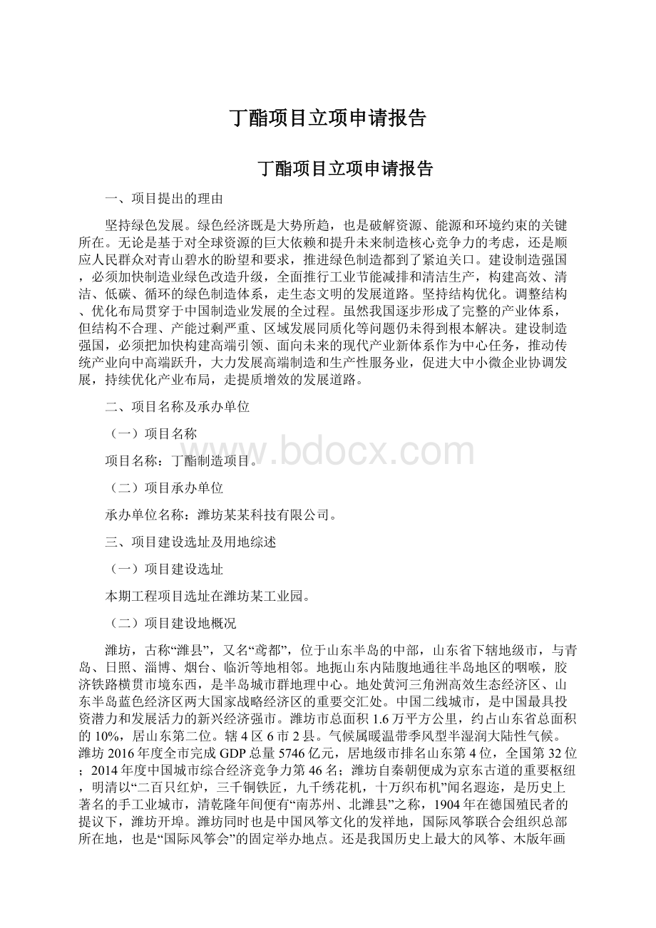 丁酯项目立项申请报告Word格式文档下载.docx