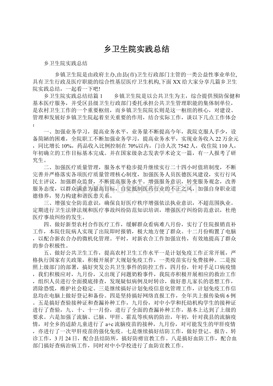 乡卫生院实践总结.docx