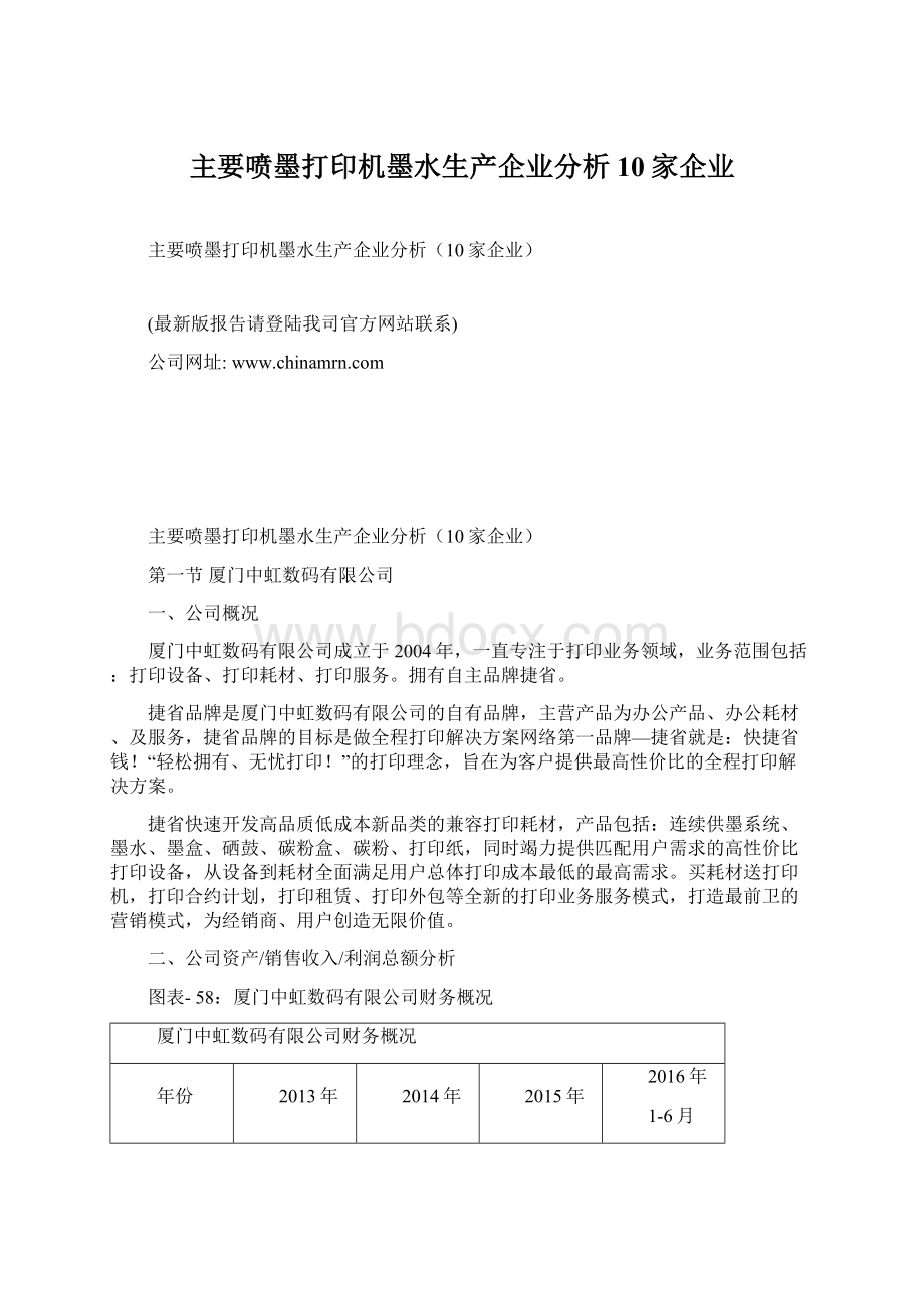 主要喷墨打印机墨水生产企业分析10家企业Word文档下载推荐.docx