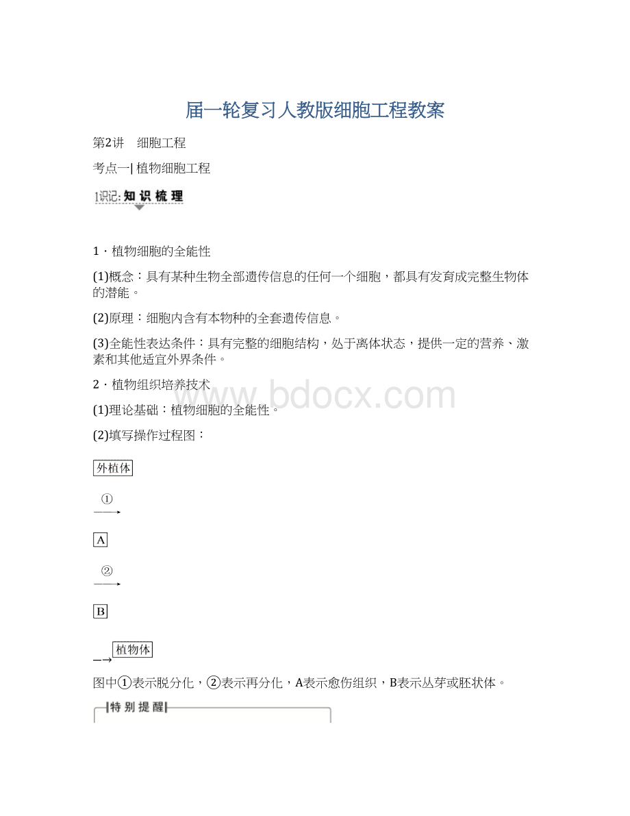 届一轮复习人教版细胞工程教案.docx