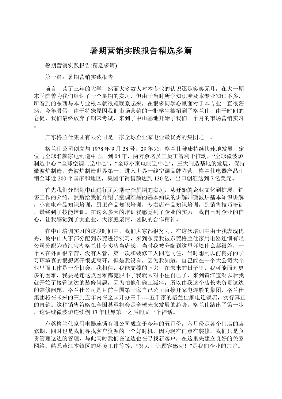 暑期营销实践报告精选多篇.docx_第1页