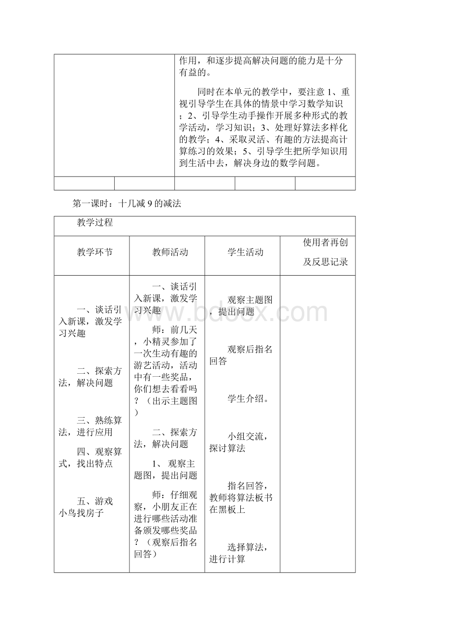 新课标人教版小学一级下册数学全册集体备课教学案表格式详解文档格式.docx_第2页