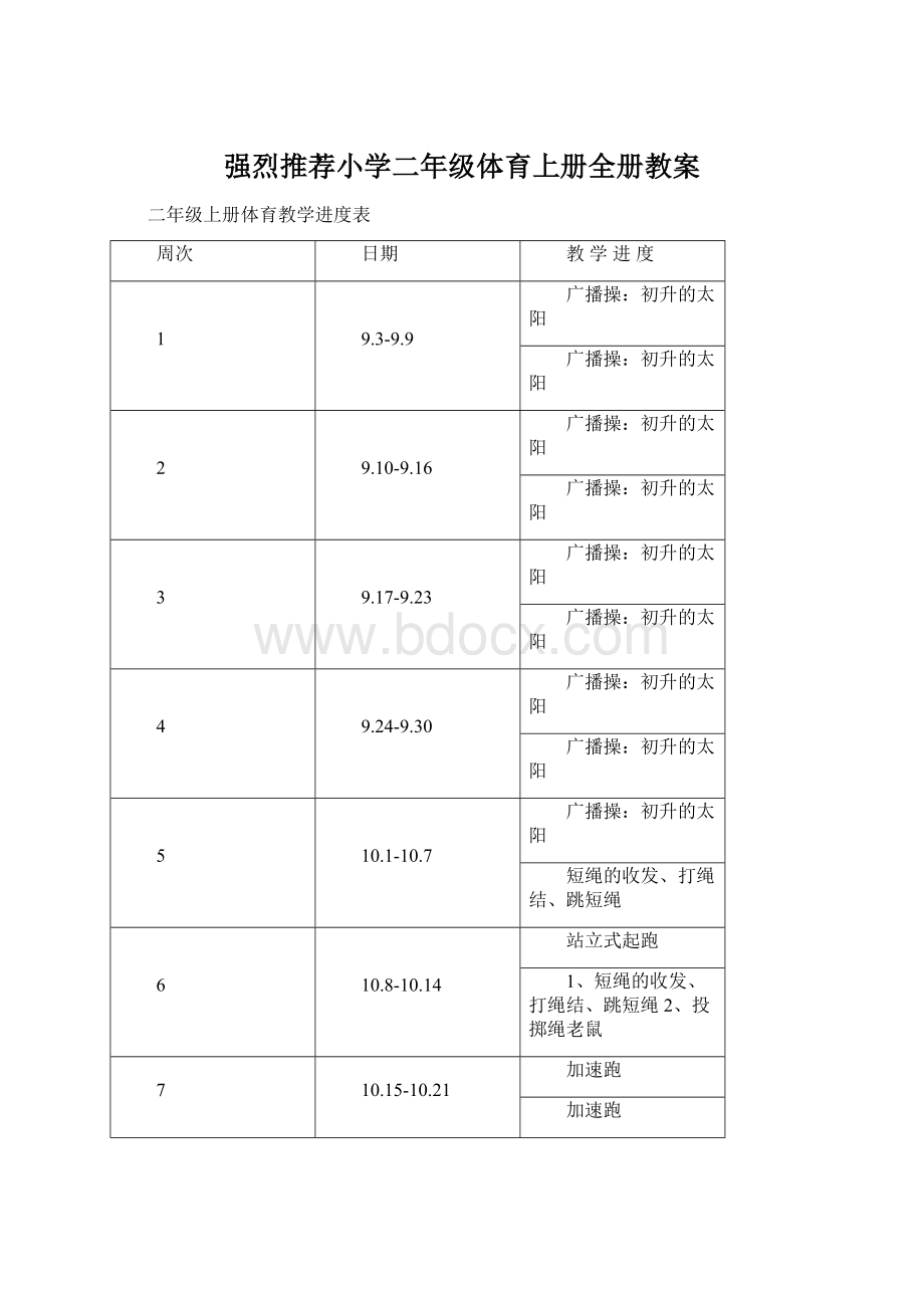 强烈推荐小学二年级体育上册全册教案Word格式文档下载.docx_第1页