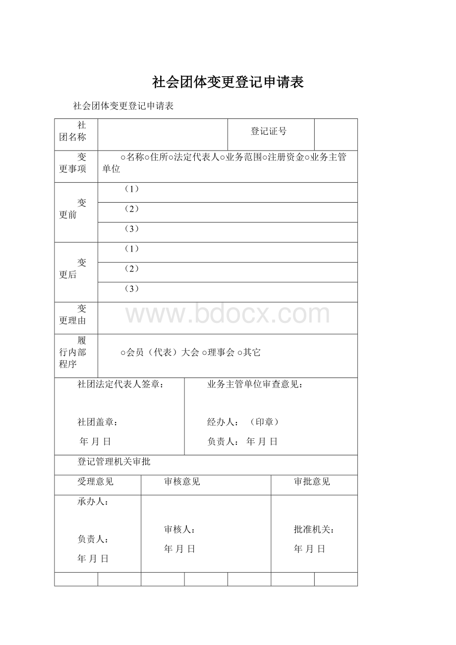 社会团体变更登记申请表Word格式文档下载.docx