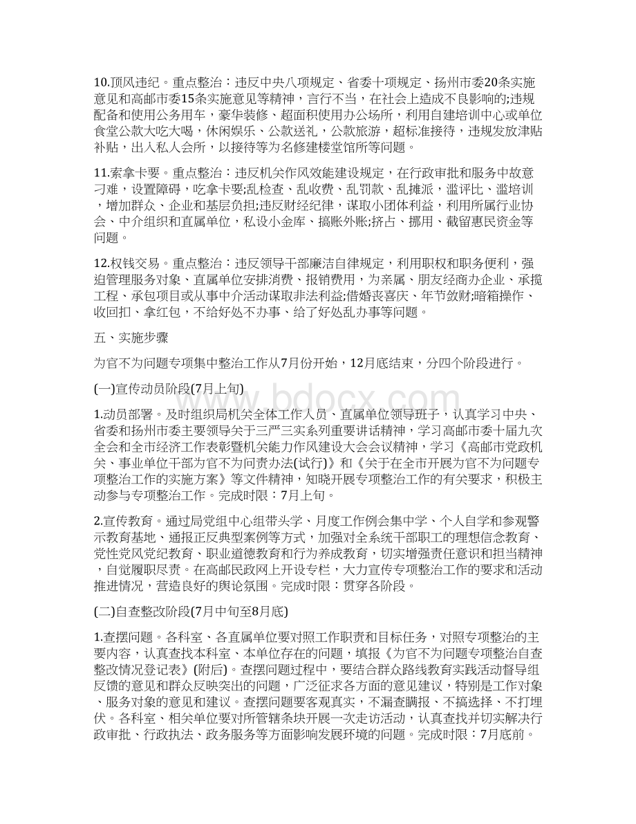 局为官不为专项整治自查报告与局办公室工作总结汇编.docx_第3页