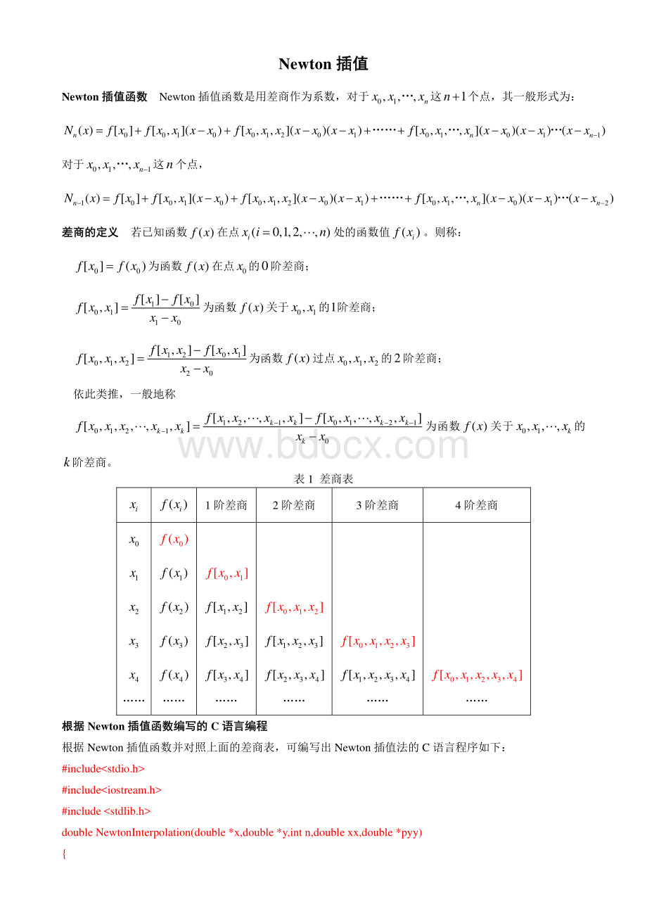 牛顿插值法的C语言编程.pdf