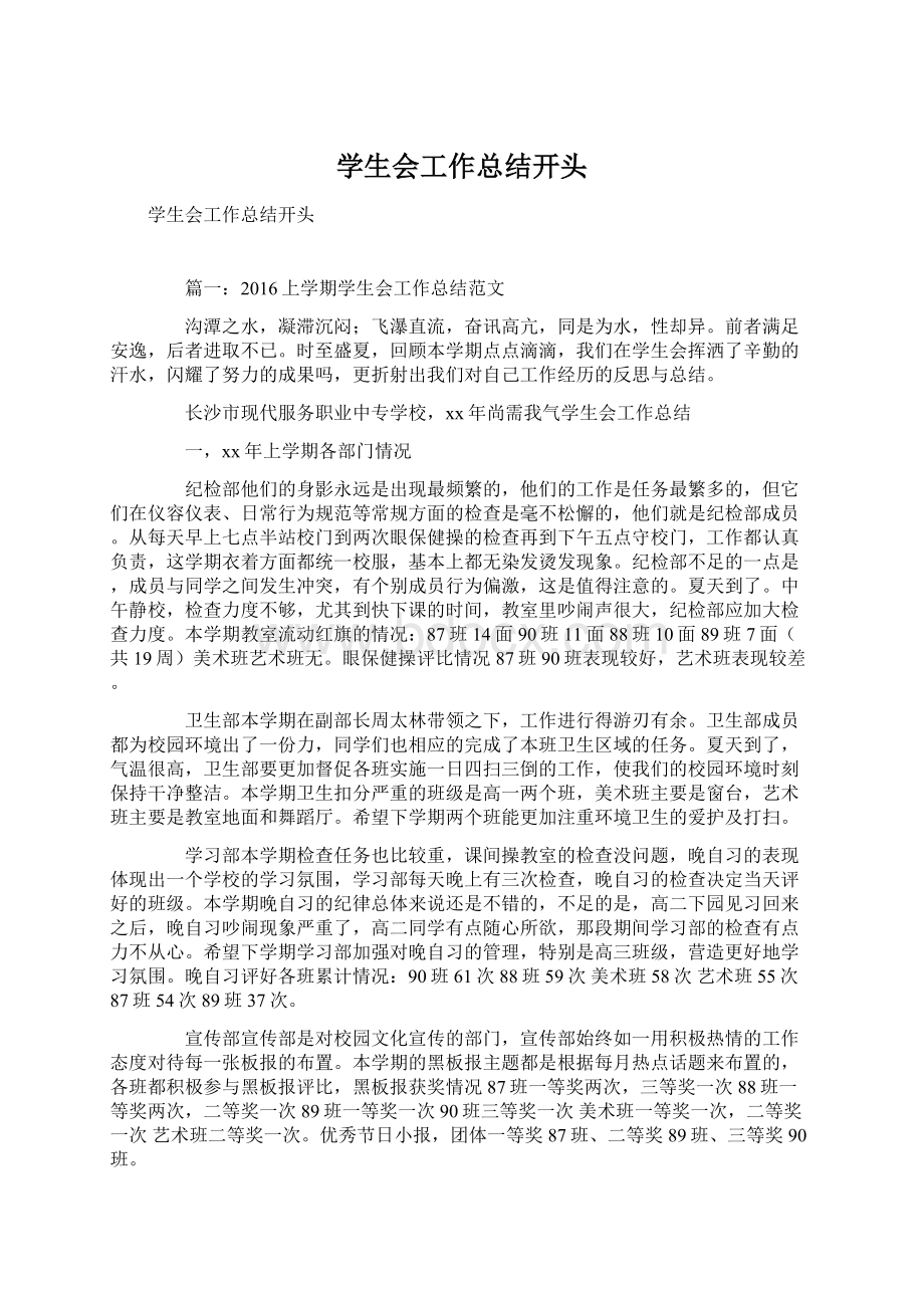 学生会工作总结开头Word文件下载.docx