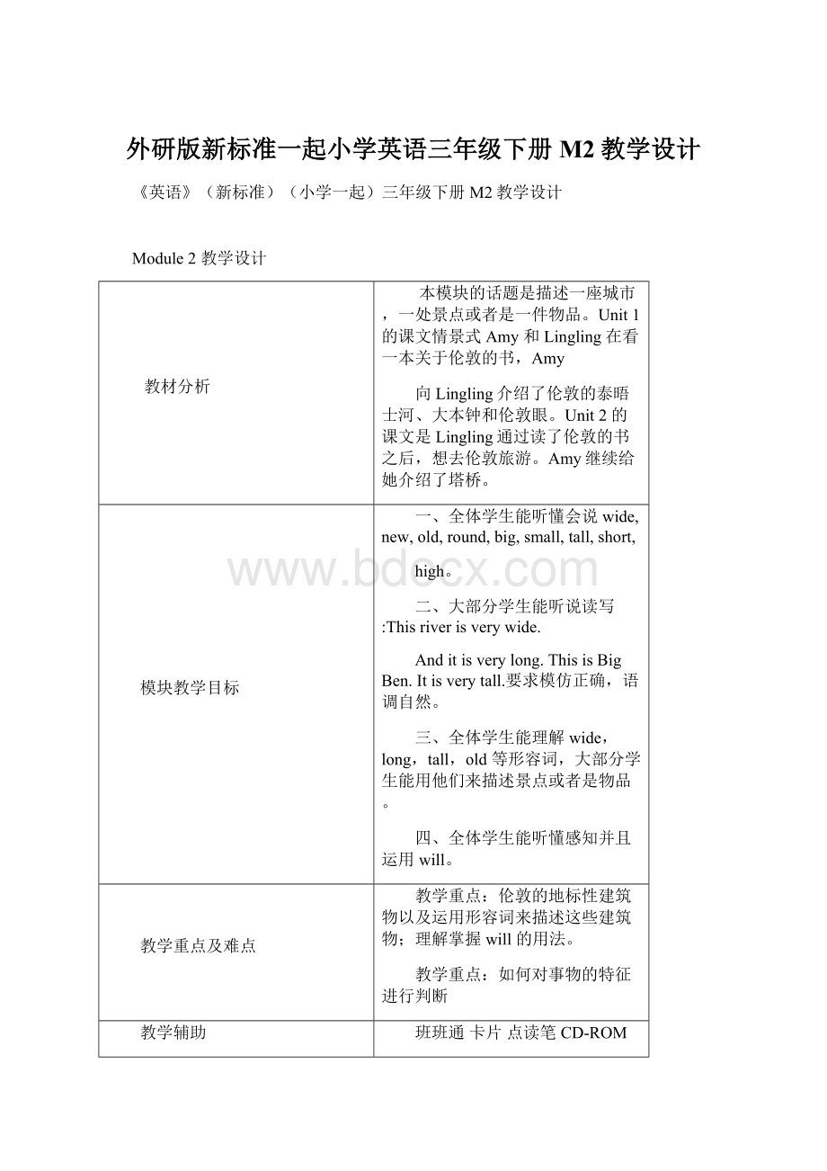 外研版新标准一起小学英语三年级下册M2教学设计.docx_第1页