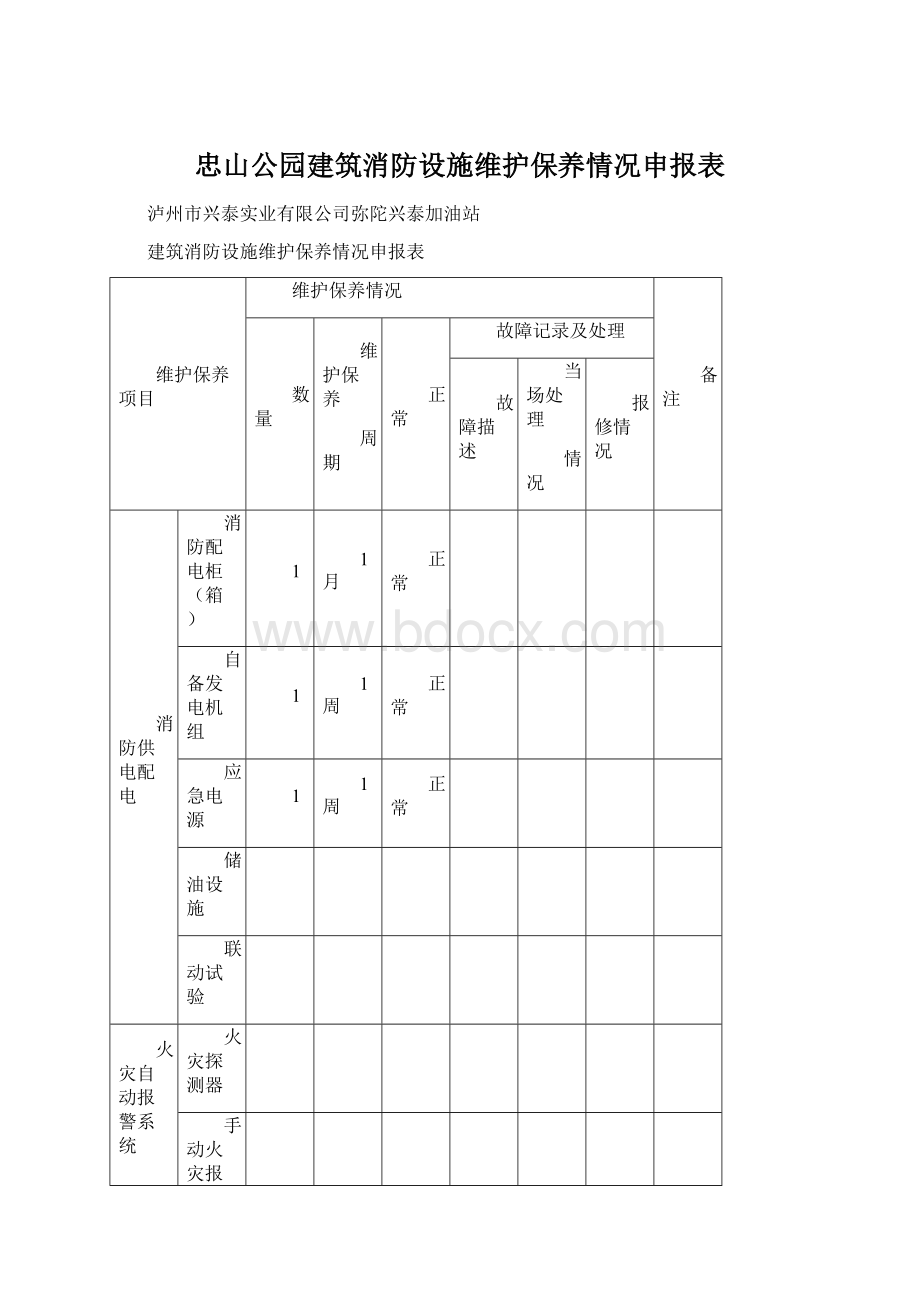 忠山公园建筑消防设施维护保养情况申报表.docx_第1页