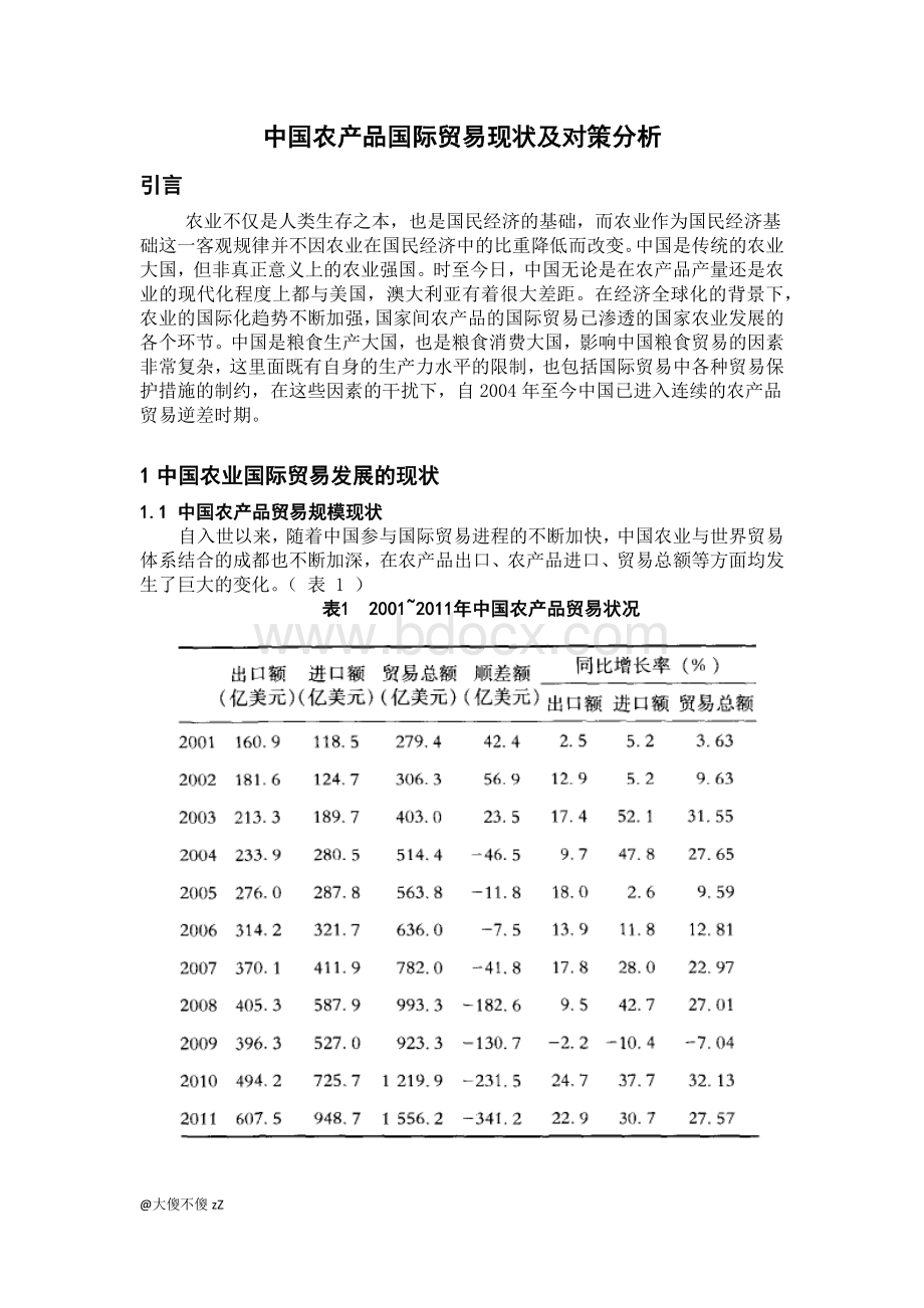 中国农产品国际贸易现状及对策分析Word下载.docx