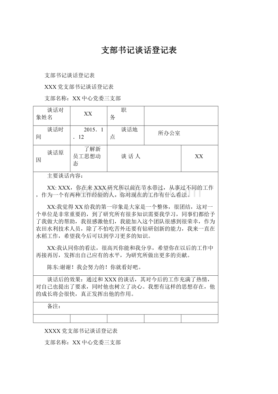 支部书记谈话登记表Word下载.docx