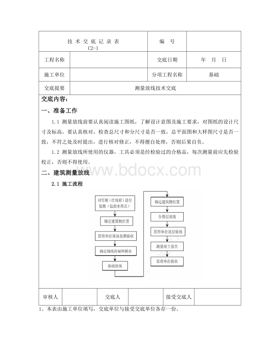 测量放线技术交底Word文档格式.doc