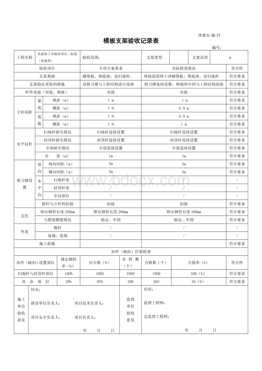 模板、洞口验收表Word文档格式.doc