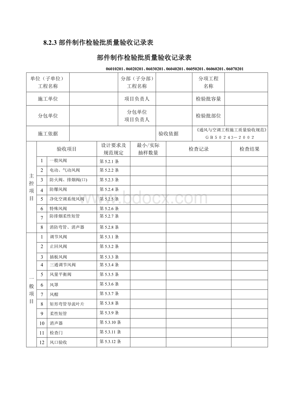 部件制作检验批质量验收记录表.doc